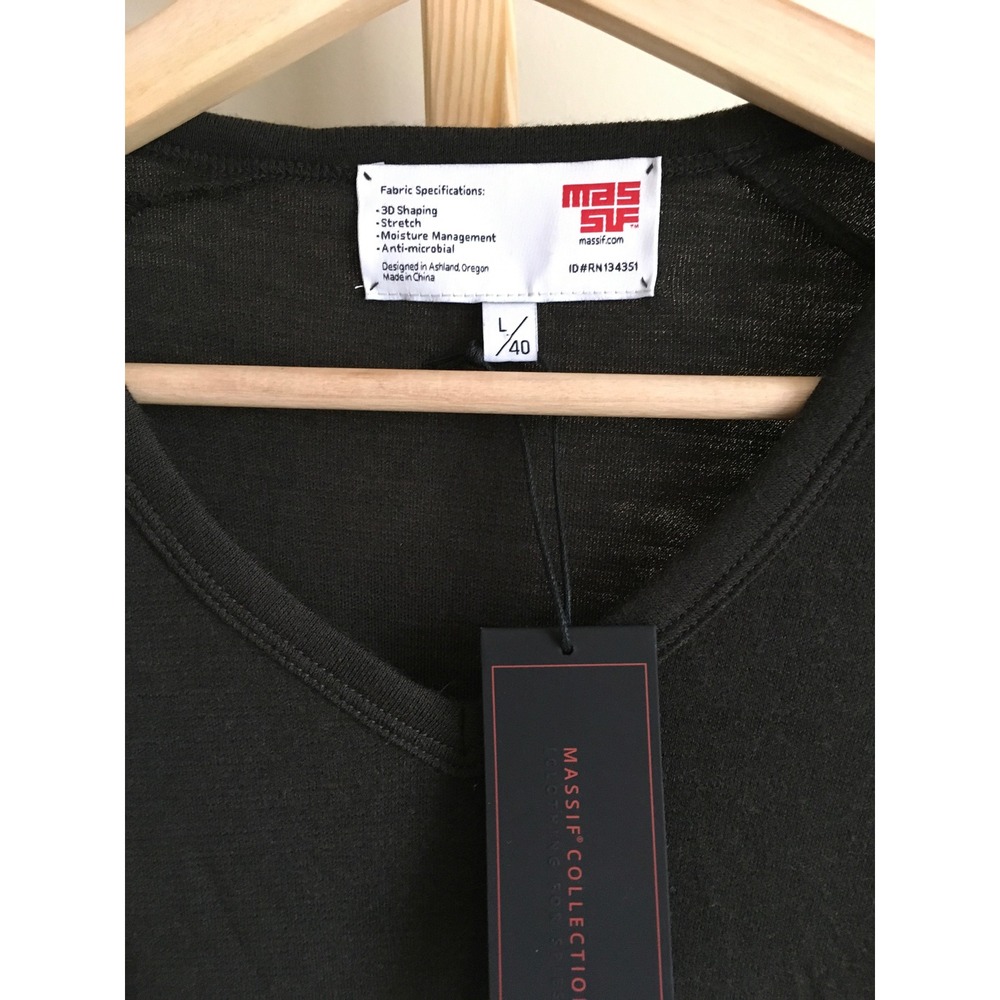 Massif Collection Mens Charcoal Green V-Neck Long Sleeve Shirt L/40 NWT - Picture 6 of 8